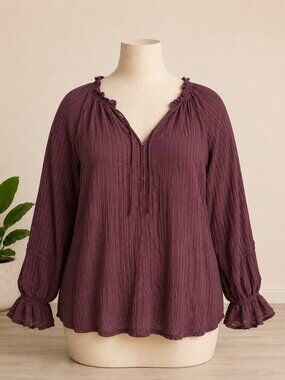 Torrid Stripe Gauze Lace-Up Peasant Top 2X